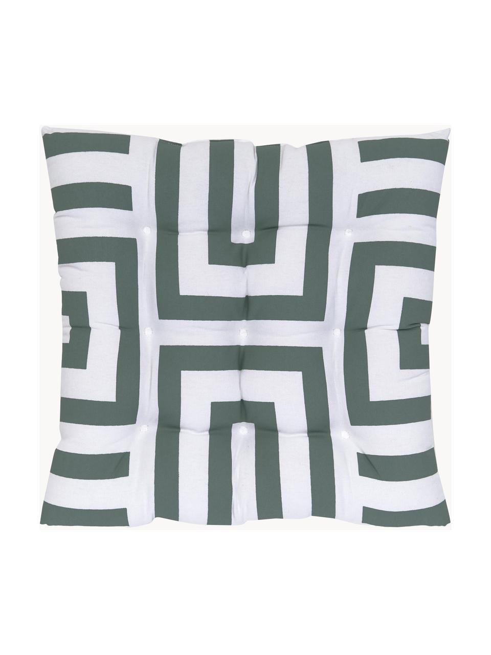 Cuscino sedia in cotone con motivo grafico Bram, Rivestimento: 100% cotone, Verde scuro, bianco, Larg. 40 x Lung. 40 cm