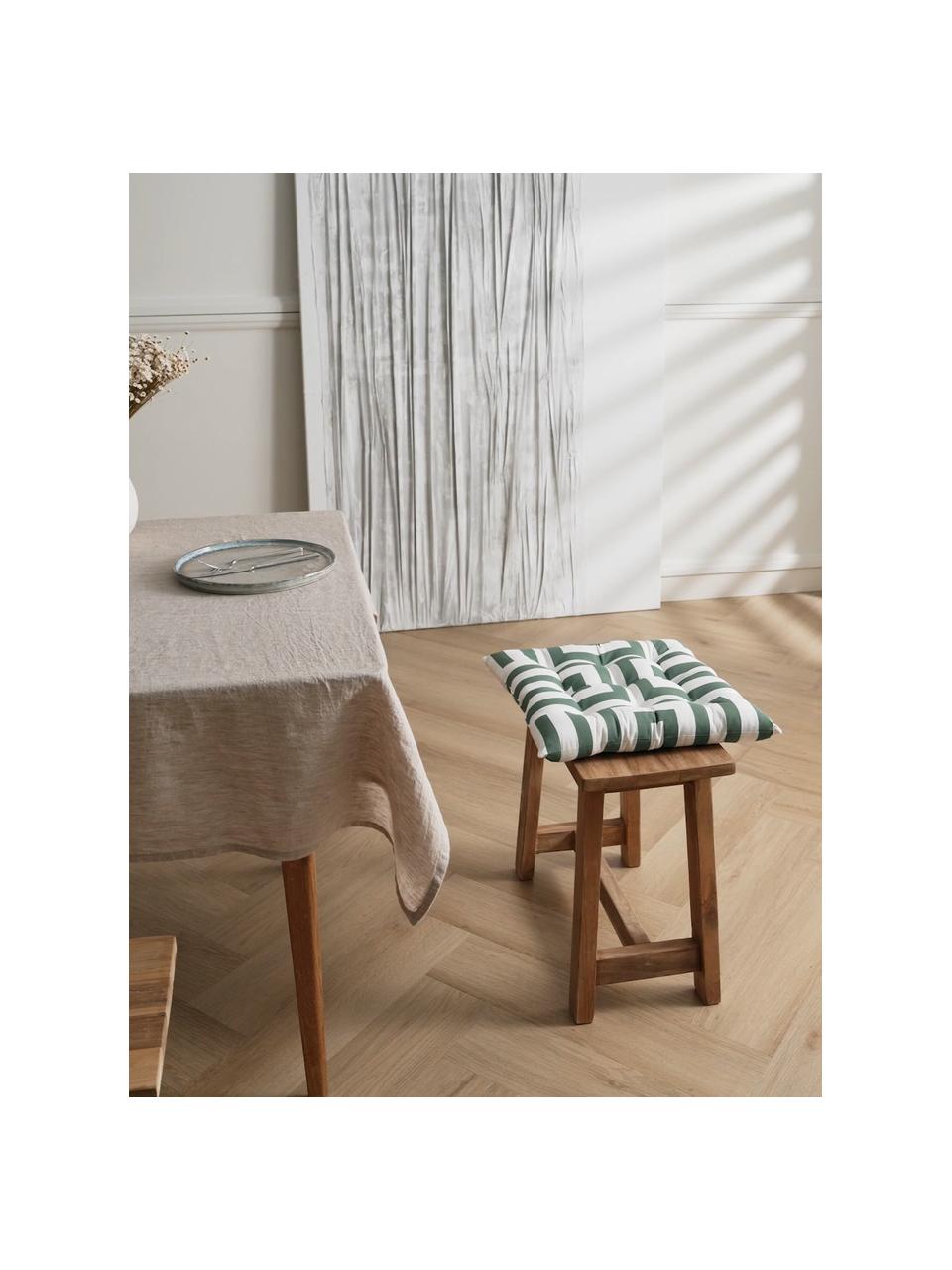 Baumwoll-Sitzkissen Bram mit grafischem Muster, Bezug: 100% Baumwolle, Dunkelgrün, Weiß, B 40 x L 40 cm