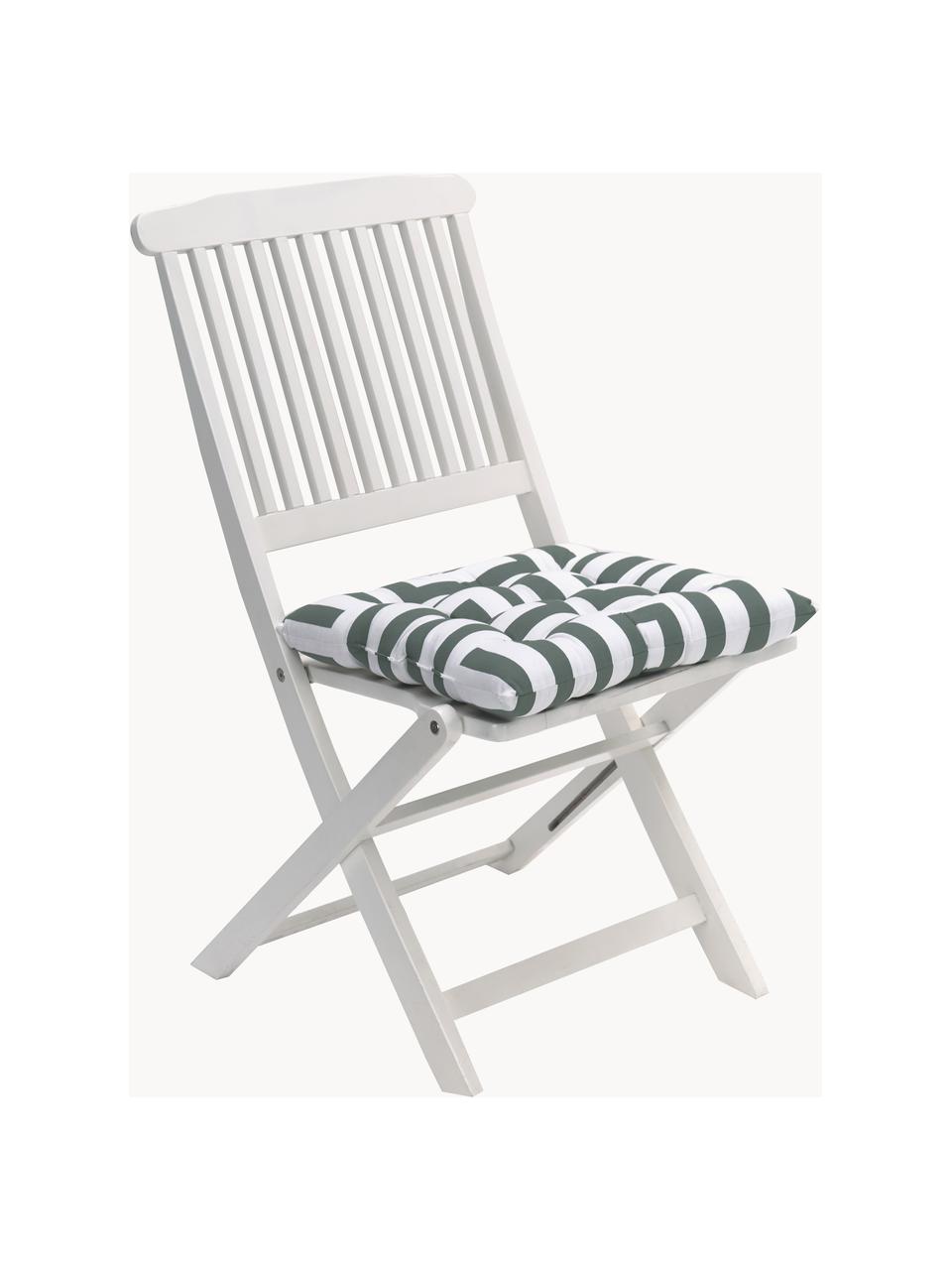 Cuscino sedia in cotone con motivo grafico Bram, Rivestimento: 100% cotone, Verde scuro, bianco, Larg. 40 x Lung. 40 cm
