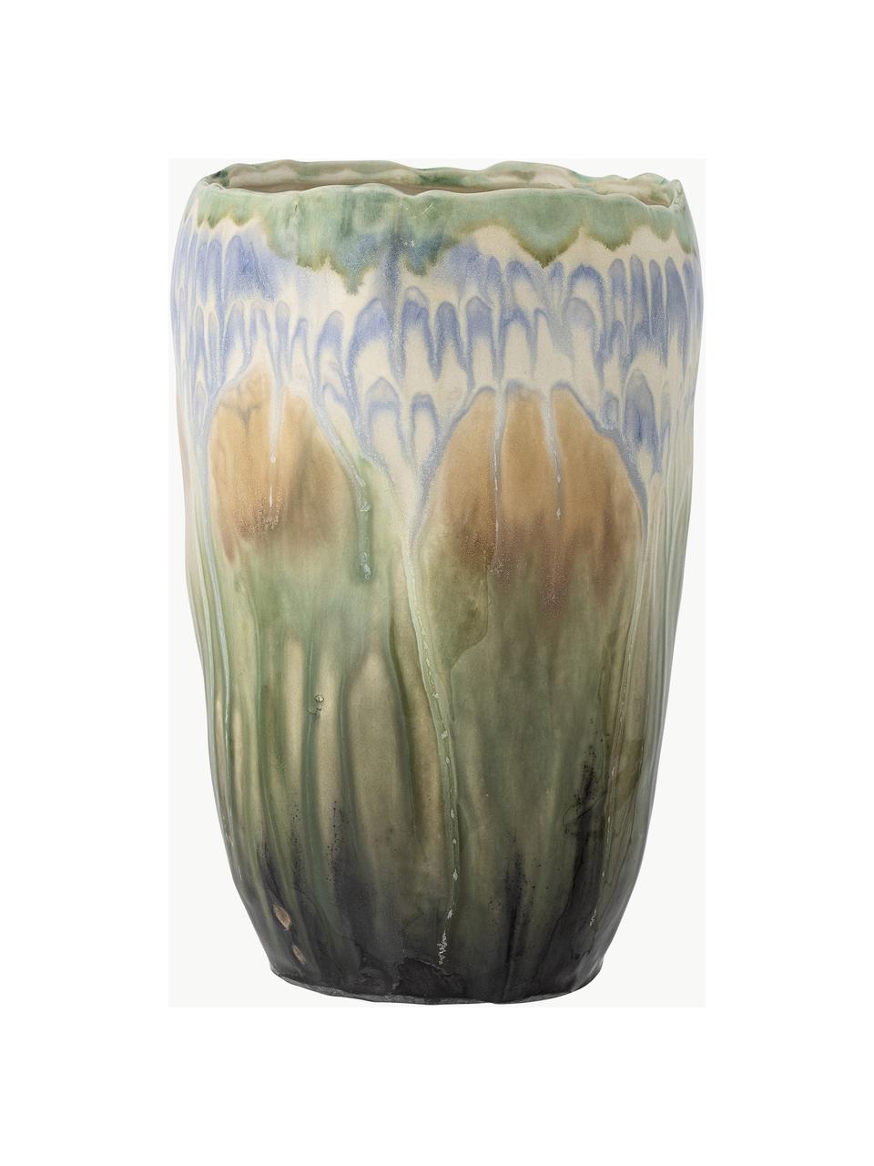 Handgefertigte Vase Mahasti, H 26 cm, Steingut, Grün, Blau, Beige, Ø 17 x H 26 cm