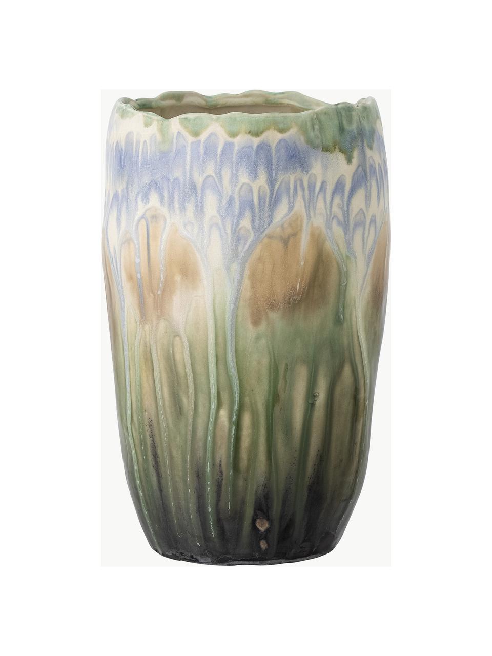 Handgefertigte Vase Mahasti, H 26 cm, Steingut, Grün, Blau, Beige, Ø 17 x H 26 cm