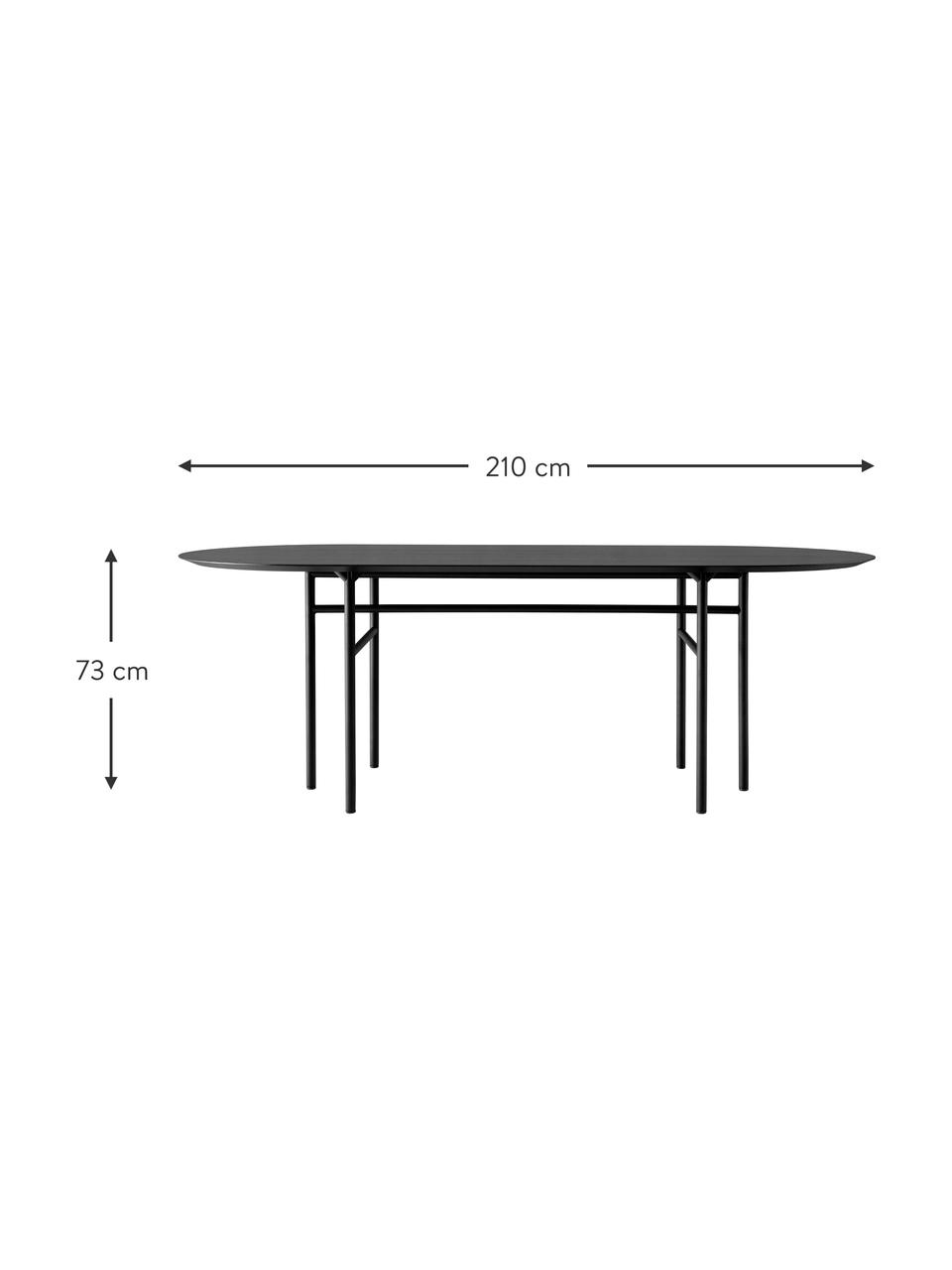 Ovaler Esstisch Snaregade, 210 x 95 cm, Tischplatte: Eichenholzfurnier, lackie, Gestell: Metall, pulverbeschichtet, Eichenholzfurnier schwarz lackiert, Schwarz matt, B 210 x T 95 cm