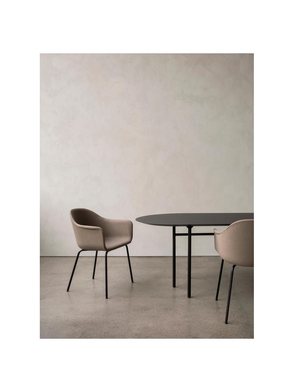Mesa de comedor ovalada Snaregade, 210 x 95 cm, Tablero: chapado en madera de robl, Estructura: metal con pintura en polv, Chapa de roble negro pintado, negro mate, An 210 x F 95 cm
