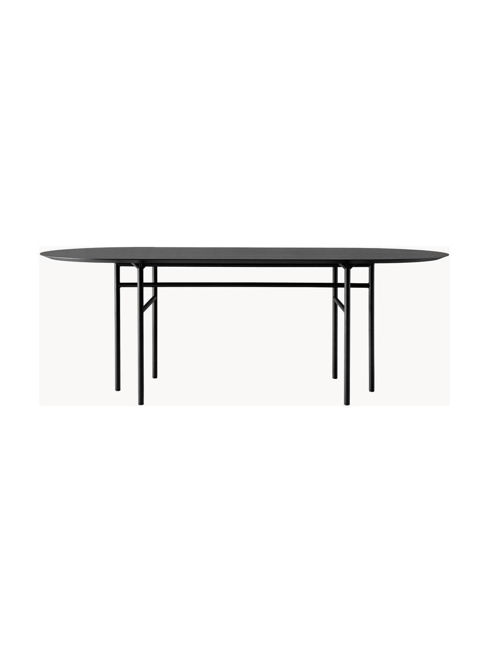 Mesa de comedor ovalada Snaregade, 210 x 95 cm, Tablero: chapado en madera de robl, Estructura: metal con pintura en polv, Madera, gris antracita recubierto, negro, An 210 x F 95 cm