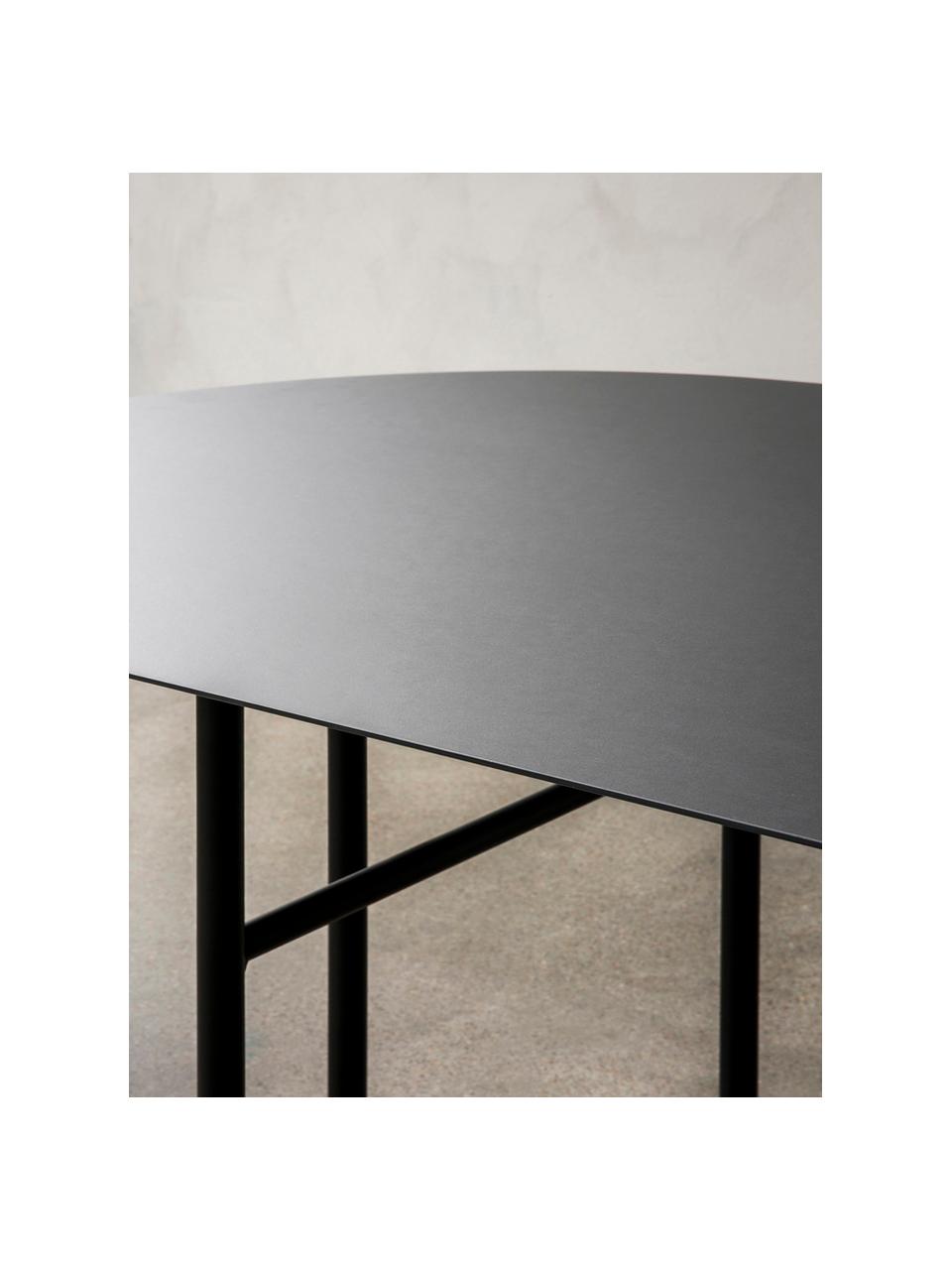 Mesa de comedor ovalada Snaregade, 210 x 95 cm, Tablero: chapado en madera de robl, Estructura: metal con pintura en polv, Madera recubierta en gris antracita, negro, An 210 x F 95 cm