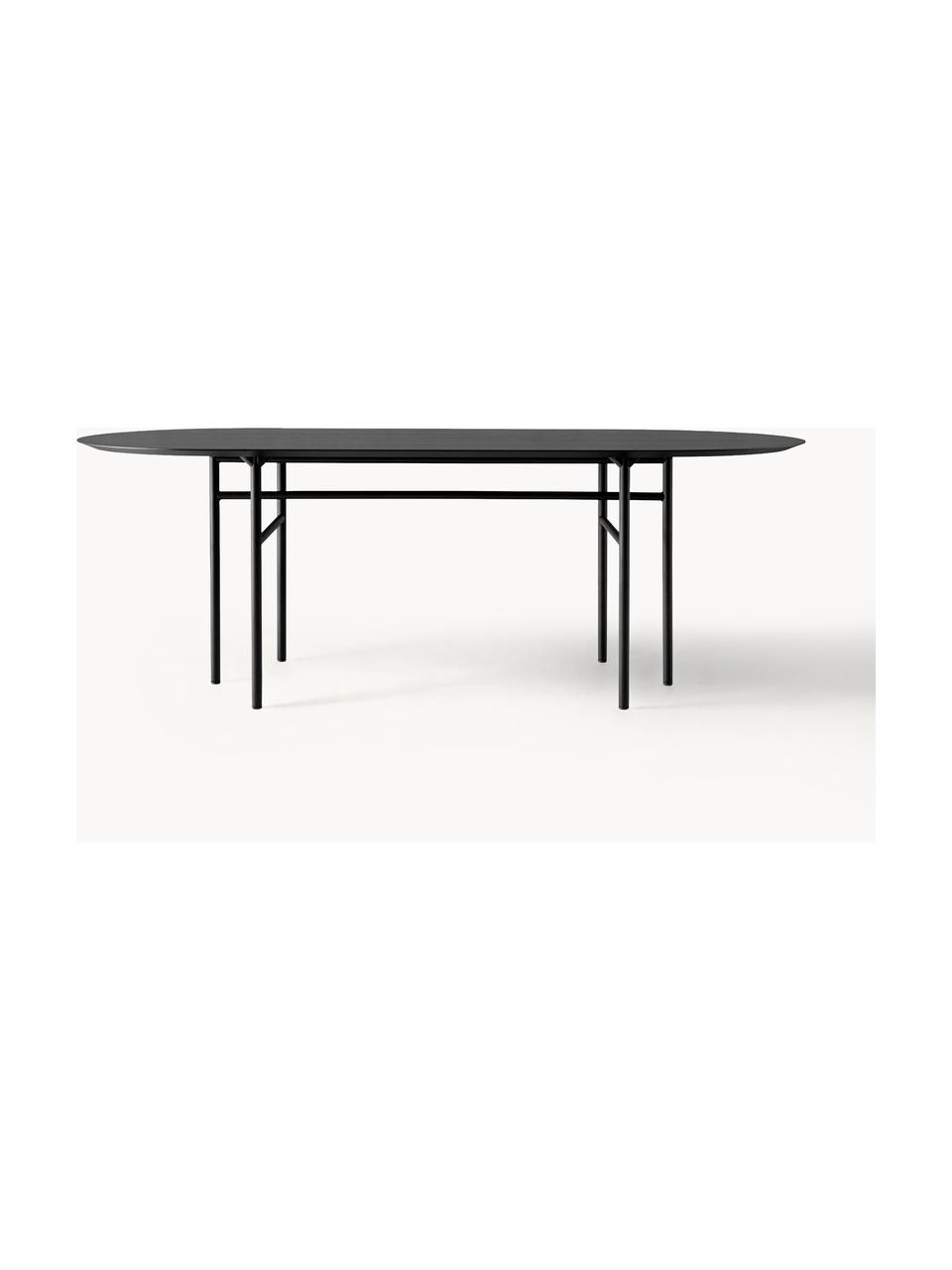 Ovale eettafel Snaregade, 210 x 95 cm, Tafelblad: gelakt eikenhoutfineer, Frame: gepoedercoat metaal, Hout, antraciet gecoat, zwart, B 210 x D 95 cm