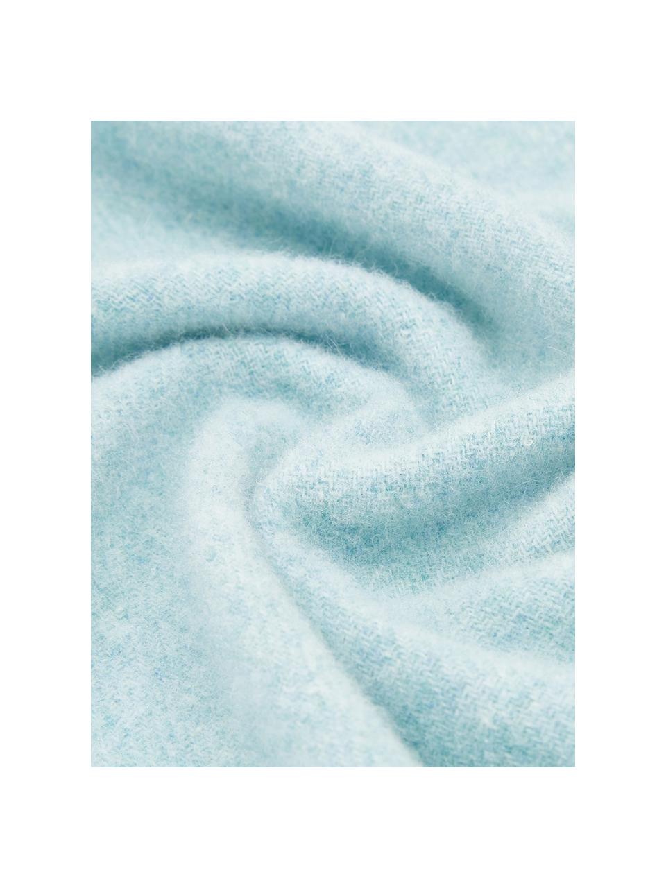 Manta de lana ligera con flecos Patriciu, 100% lana, Verde azulado, An 130 x L 170 cm