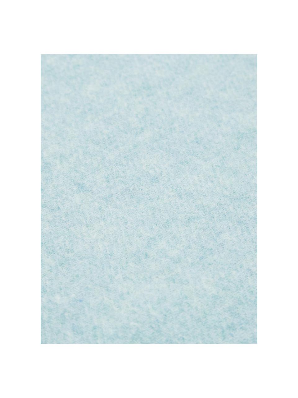 Lichte wollen plaid Patriciu met franjes, 100% wol, Groenblauw, 130 x 170 cm