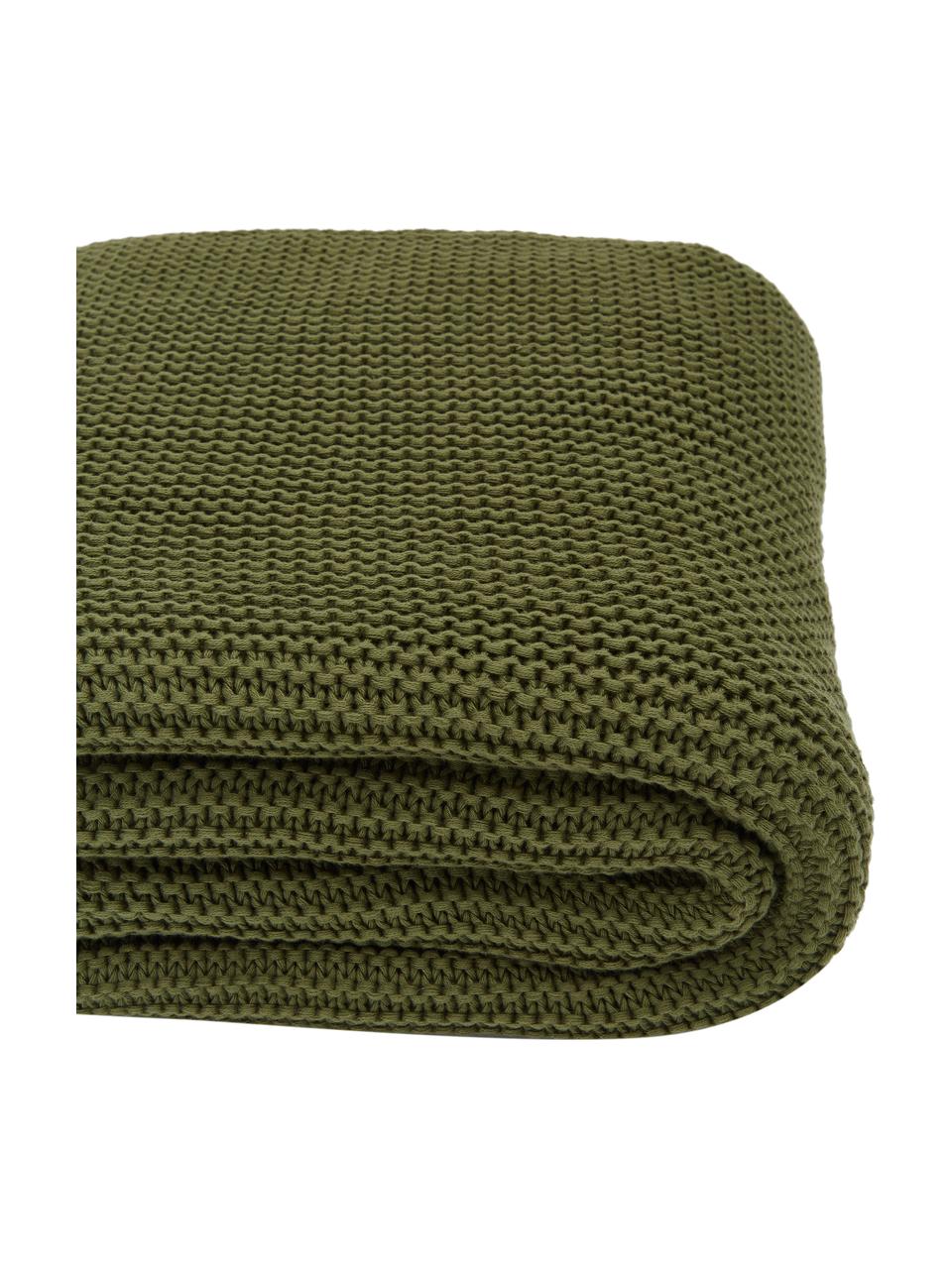 Coperta a maglia in cotone biologico verde Adalyn, 100% cotone biologico, certificato GOTS, Verde, Larg. 150 x Lung. 200 cm