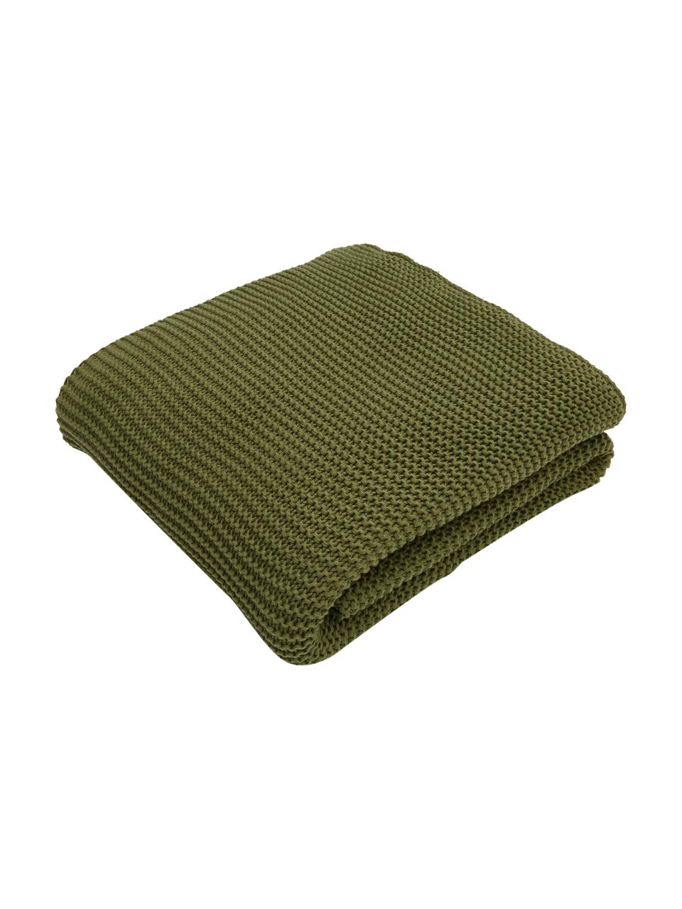 Coperta a maglia in cotone biologico verde Adalyn, 100% cotone biologico, certificato GOTS, Verde, Larg. 150 x Lung. 200 cm