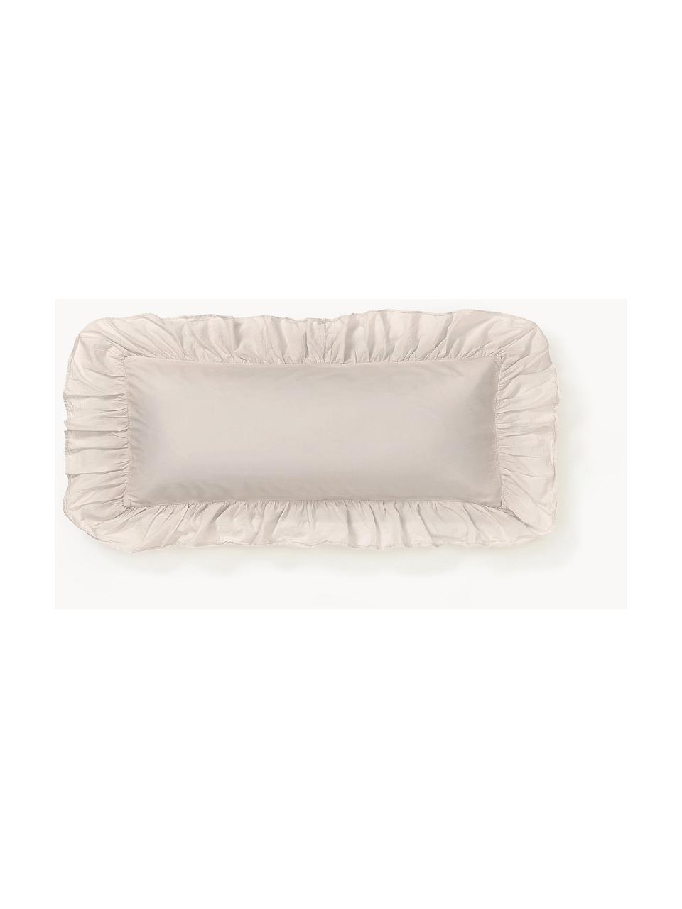 Funda de almohada de algodón con volantes Louane, Beige claro, An 45 x L 110 cm