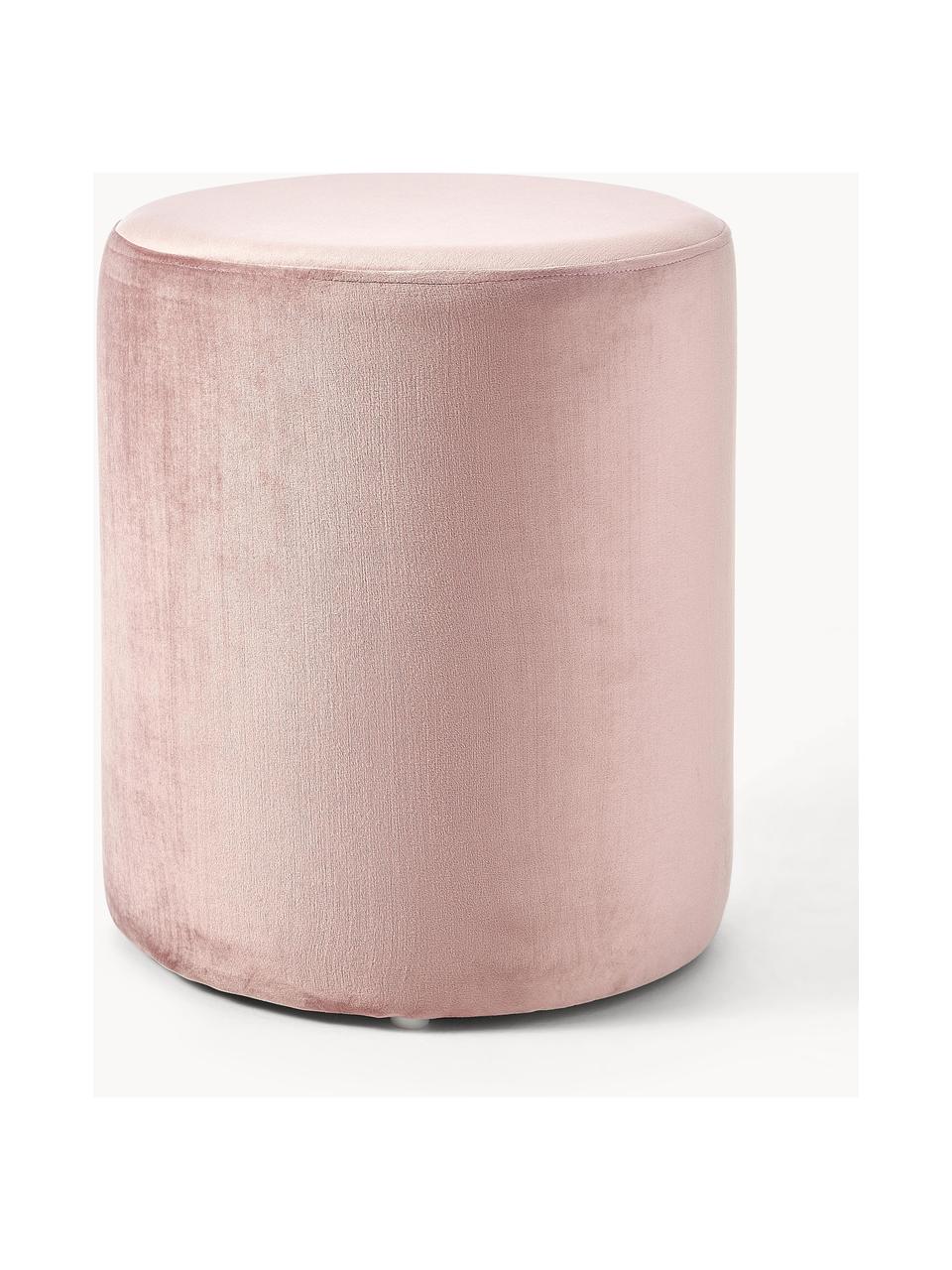 Pouf en velours Daisy, Velours rose pâle, Ø 38 x haut. 45 cm