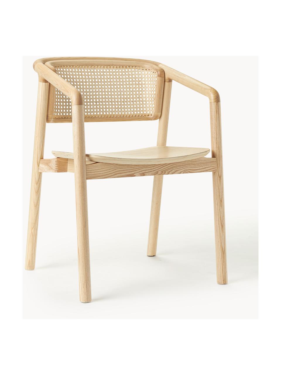 Krzesło z podłokietnikami z plecionką wiedeńską Gali, Stelaż: lite drewno jesionowe lak, Drewno jesionowe, beżowy, S 56 x G 55 cm