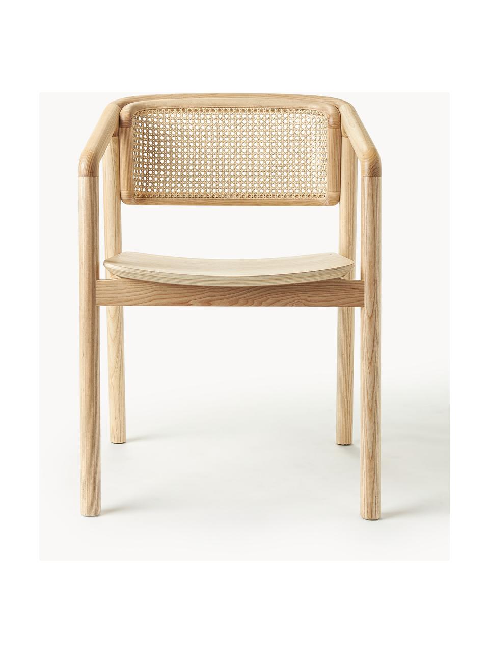 Silla con reposabrazos con tejido vienés Gali, Estructura: madera de fresno maciza c, Asiento: contrachapado de madera d, Madera de fresno, beige, An 56 x F 55 cm