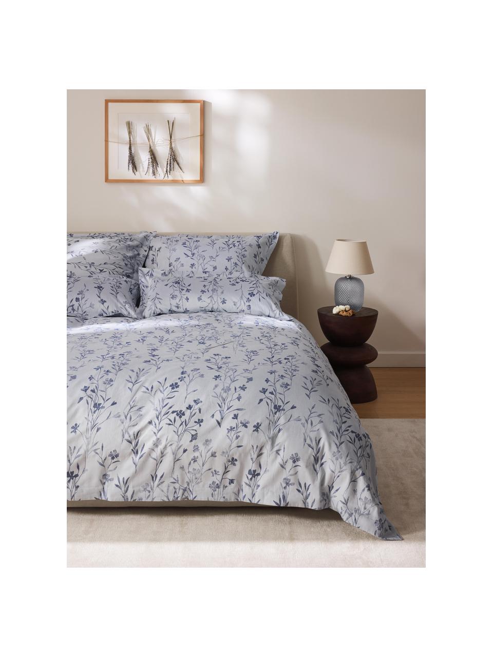 Katoensatijnen dekbedovertrek Hurley met jacquard patroon, Weeftechniek: satijn Draaddichtheid 280, Lichtblauw, blauw, B 200 x L 200 cm