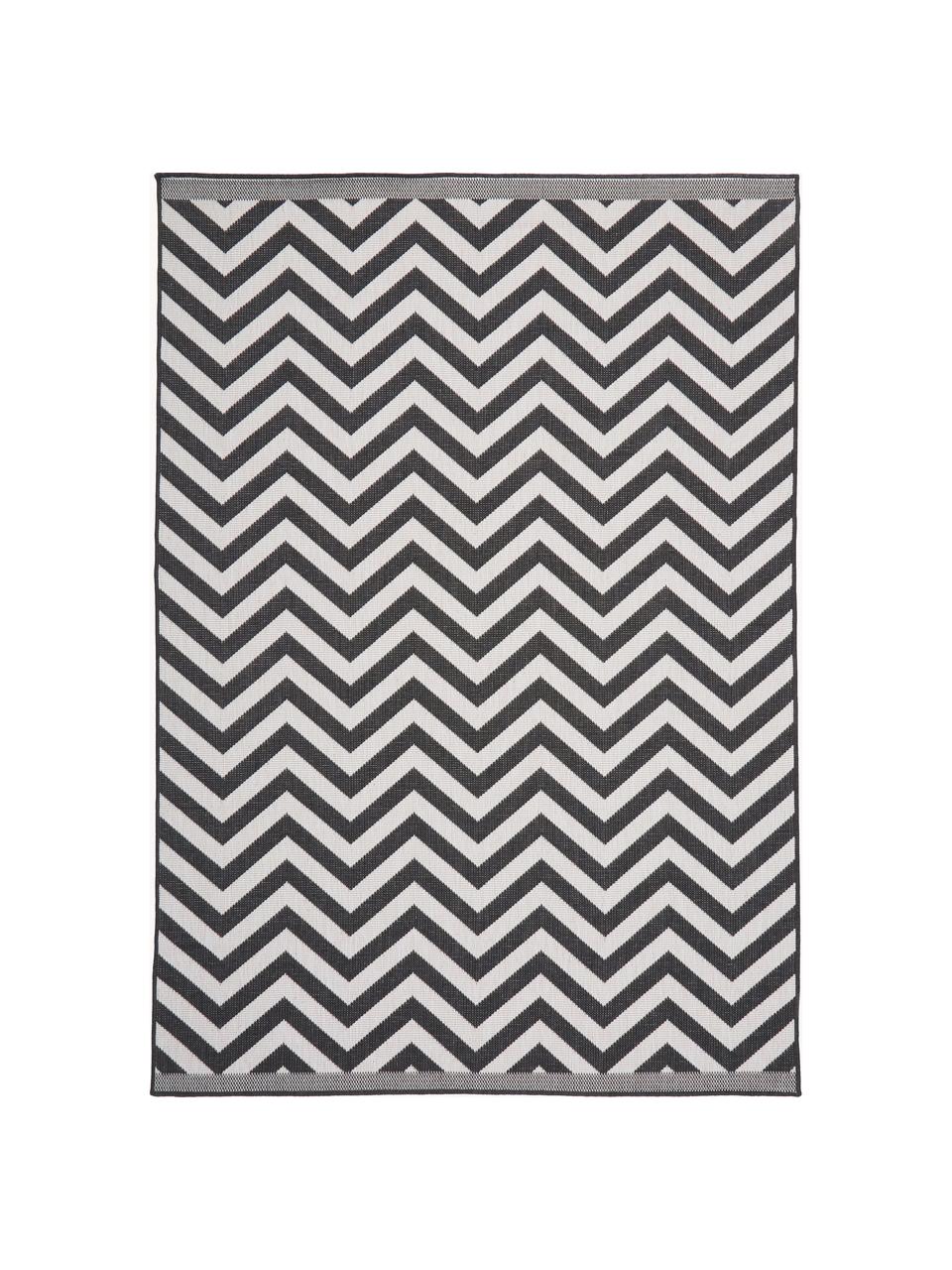 Dubbelzijdig in- en outdoor vloerkleed Palma met zigzag patroon, 100% polypropyleen, Zwart, wit, B 120 x L 170 cm (maat S)