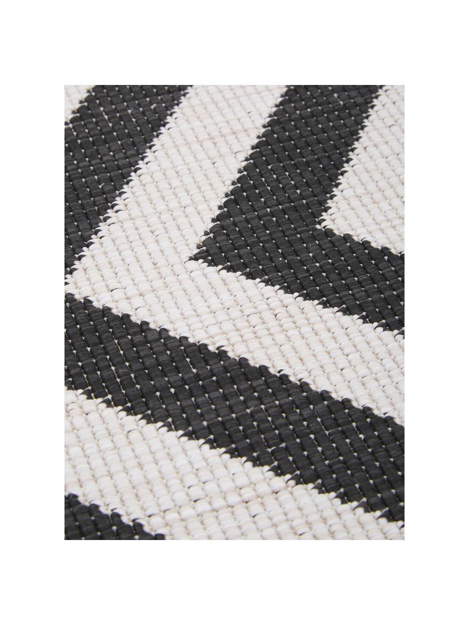 Dubbelzijdig in- en outdoor vloerkleed Palma met zigzag patroon, 100% polypropyleen, Zwart, wit, B 120 x L 170 cm (maat S)