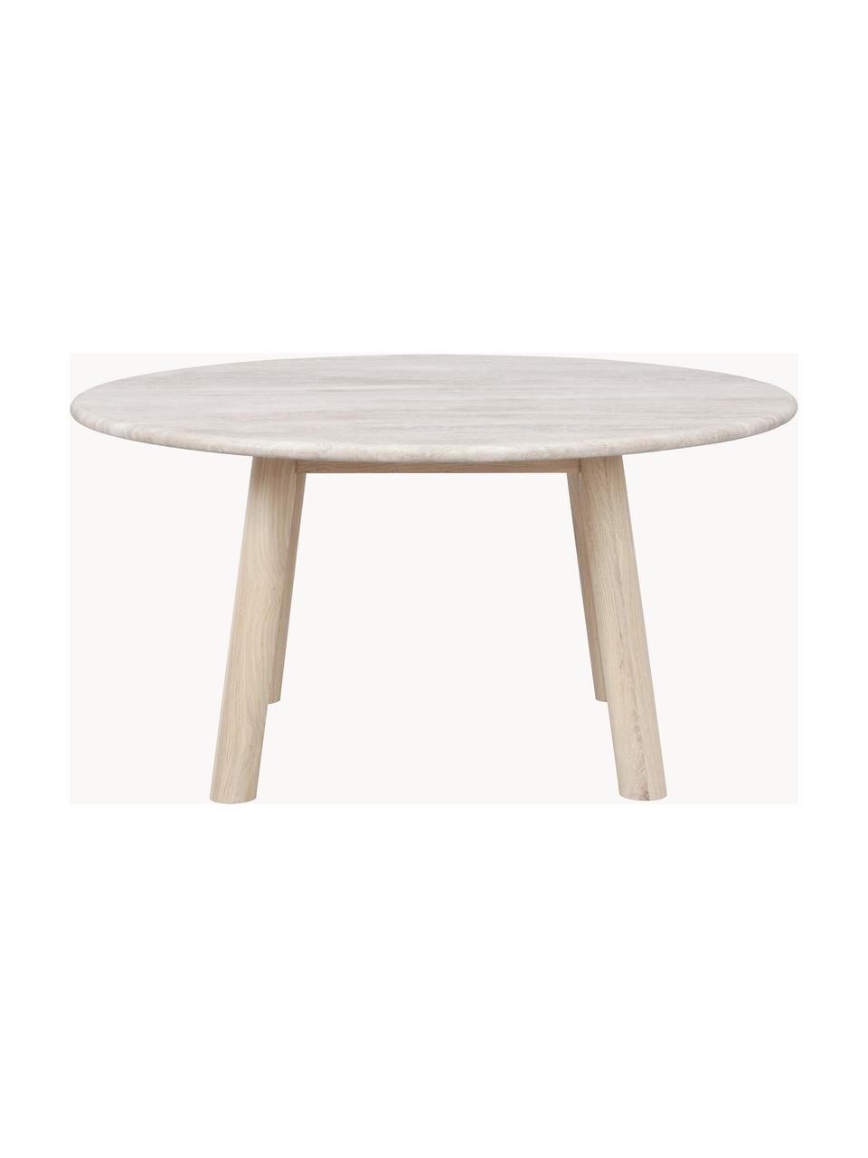 Mesa de centro redonda de travetino Taransay, Tablero: travertino, Estructura: madera de roble pintada E, Travertino beige claro, madera de roble, Ø 90 cm