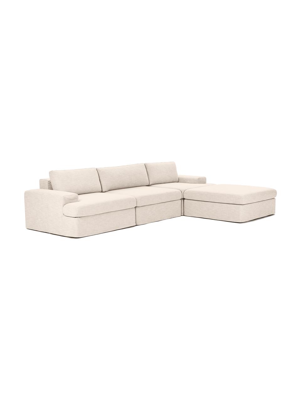 Divano componibile 4 posti Russell, Rivestimento: 100% cotone Con 50.000 ci, Struttura: legno di pino massiccio c, Piedini: plastica, Tessuto beige, Larg. 309 x Alt. 77 cm