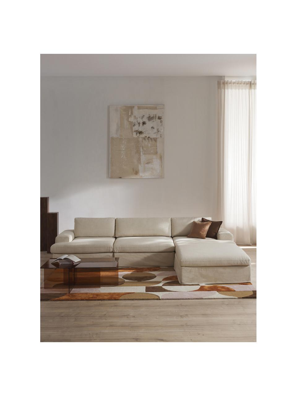 Modulares Sofa Russell (4-Sitzer) mit Hocker (links/rechts), Bezug: 100% Baumwolle Der strapa, Gestell: Massives Kiefernholz, Spe, Füße: Kunststoff Dieses Produkt, Webstoff Hellbeige, B 309 x T 206 cm