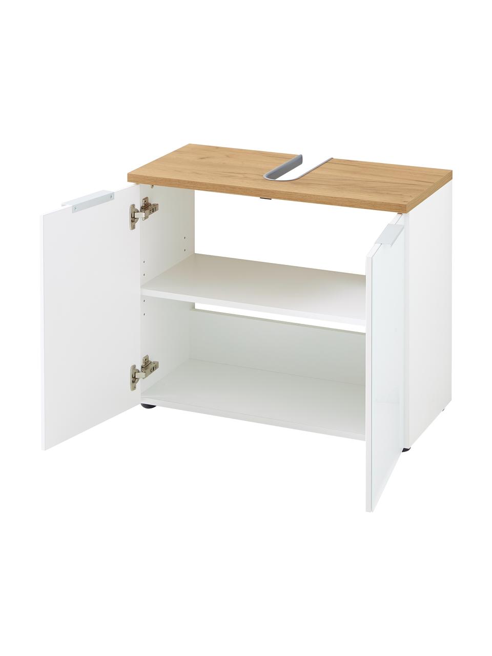 Badkamermeubel Julian, B 70 cm, Frame: spaanplaat, melamine geco, Poten: kunststof, Wit, houtkleurig, B 70 cm x H 58 cm
