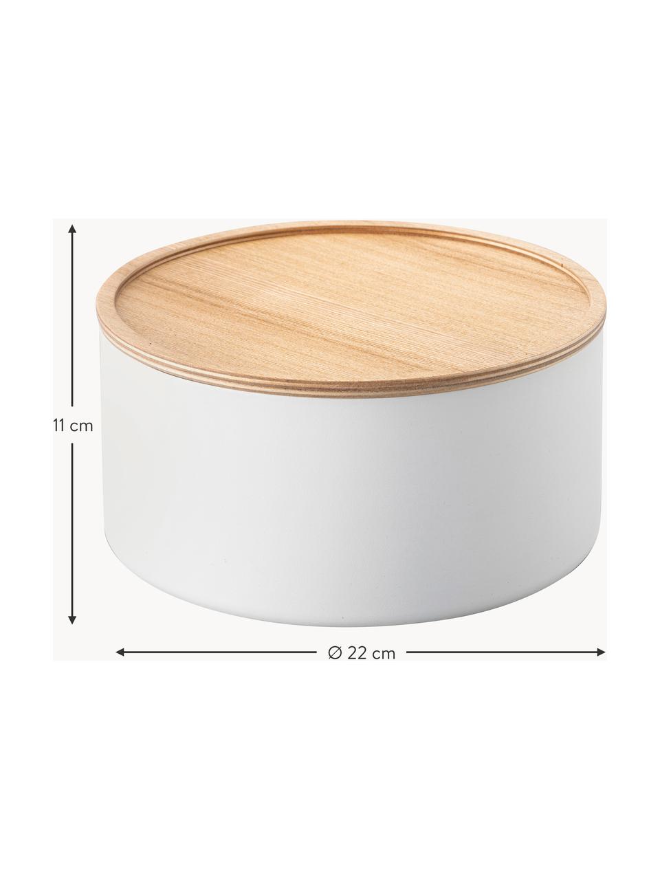 Aufbewahrungsdose Rin mit Holz-Deckel, Dose: Stahl, pulverbeschichtet, Deckel: Holz, Weiss, Helles Holz, Ø 22 x H 11 cm