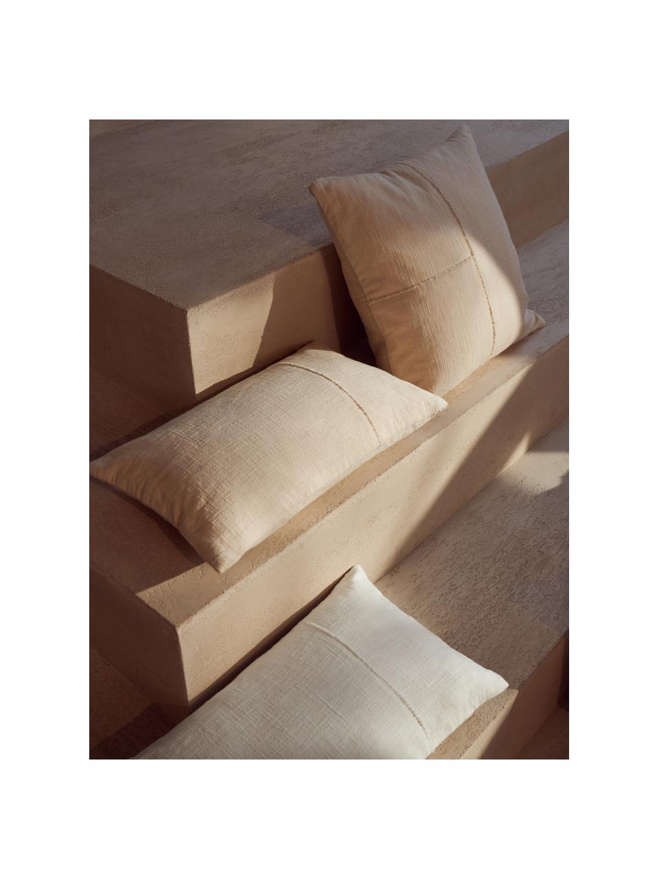 Baumwoll-Kissenhülle Terre mit dekorativer Naht, 80% Baumwolle, 20% Leinen, Beige, B 30 x L 50 cm