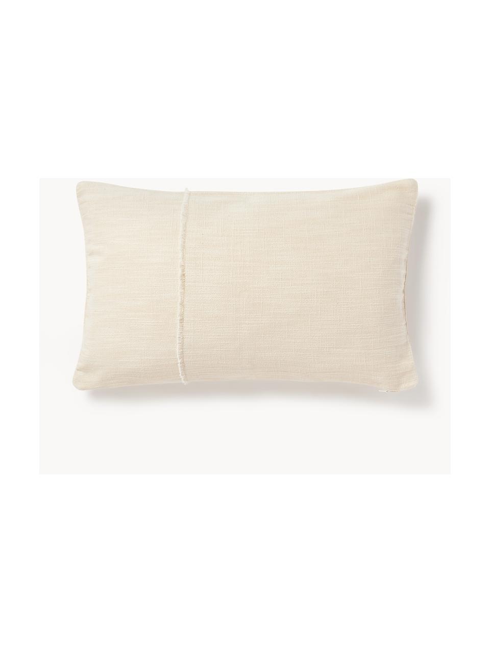 Housse de coussin 30x50 avec broderie décorative Terre, 70 % coton, 30 % lin, Beige clair, larg. 30 x long. 50 cm