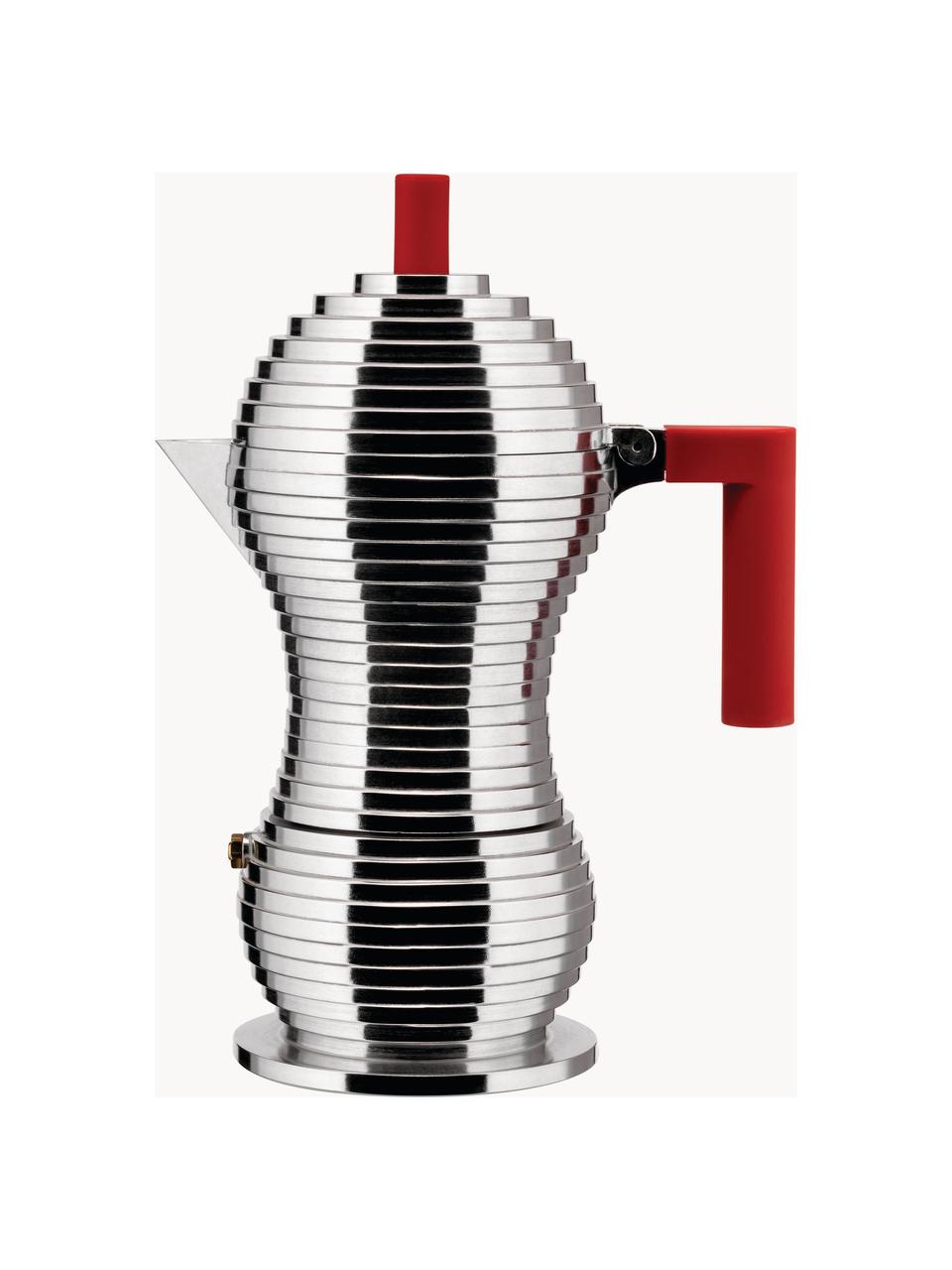 Espresso kávovar Pulcina, Odtiene striebornej, červená, Š 20 x V 26 cm, na šesť šálok