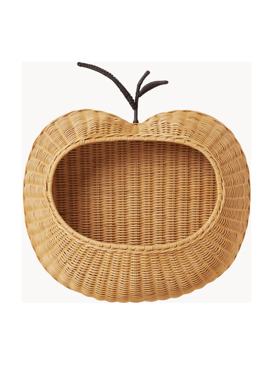 Handgefertigtes Wandregal Apple aus Rattan, Rattan, Hellbraun, Dunkelbraun, B 50 x H 52 cm