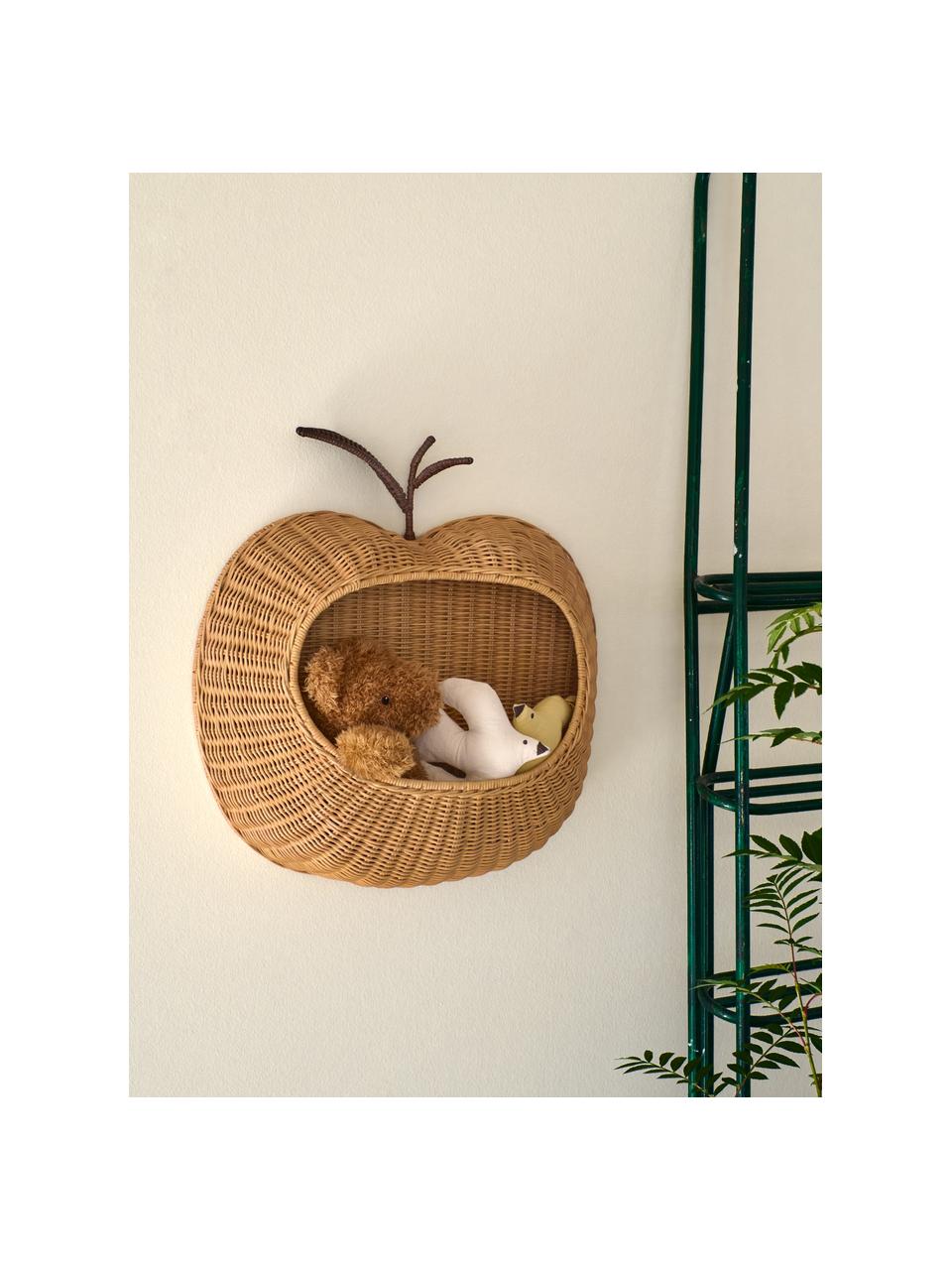 Handgefertigtes Wandregal Apple aus Rattan, Rattan, Hellbraun, Dunkelbraun, B 50 x H 52 cm