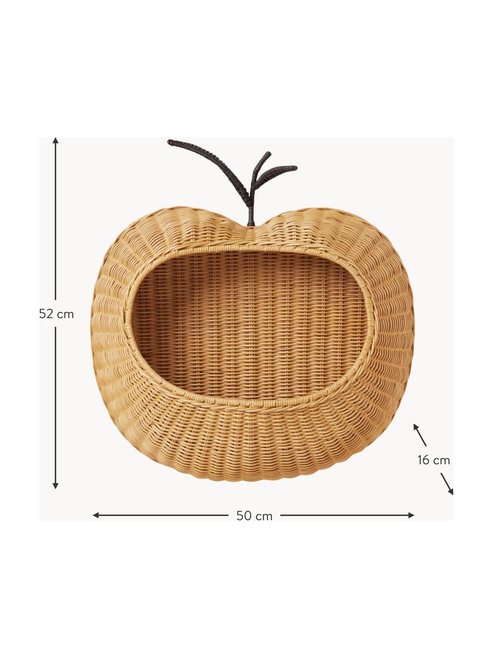 Handgefertigtes Wandregal Apple aus Rattan, Rattan, Hellbraun, Dunkelbraun, B 50 x H 52 cm