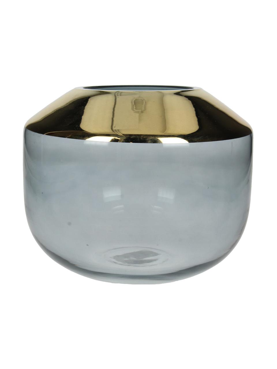Glas-Vase Janak, Glas, Grau, transparent, Goldfarben, Ø 18 x H 15 cm