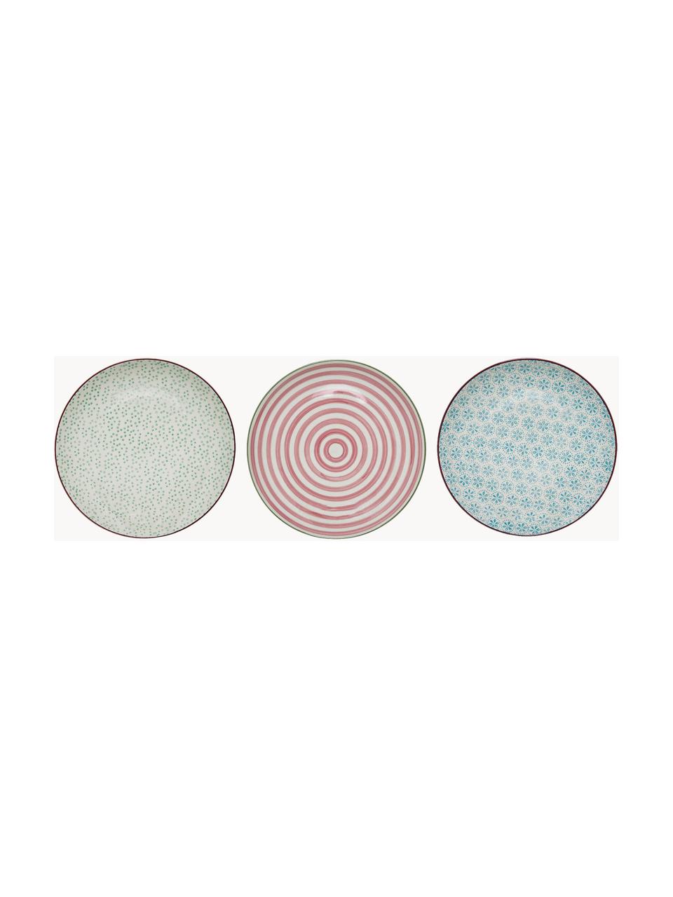 Platos postre artesanales Patrizia, 3 uds., Cerámica de gres, Verde, rojo, azul, Ø 20 cm