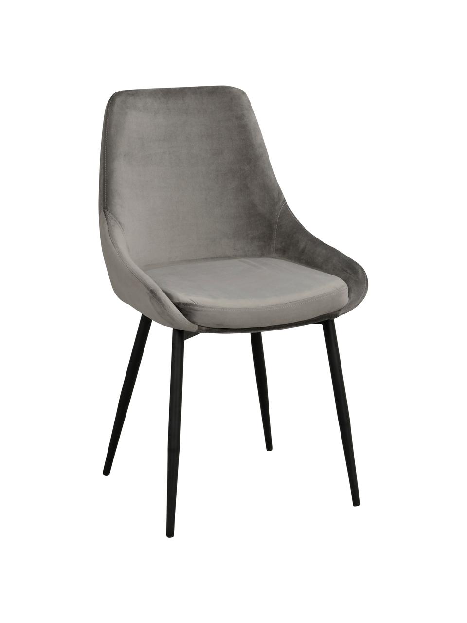 Krzesło tapicerowane z aksamitu Sierra, 2 szt., Tapicerka: aksamit poliestrowy Dzięk, Nogi: metal lakierowany, Aksamitny szary, S 49 x G 55 cm
