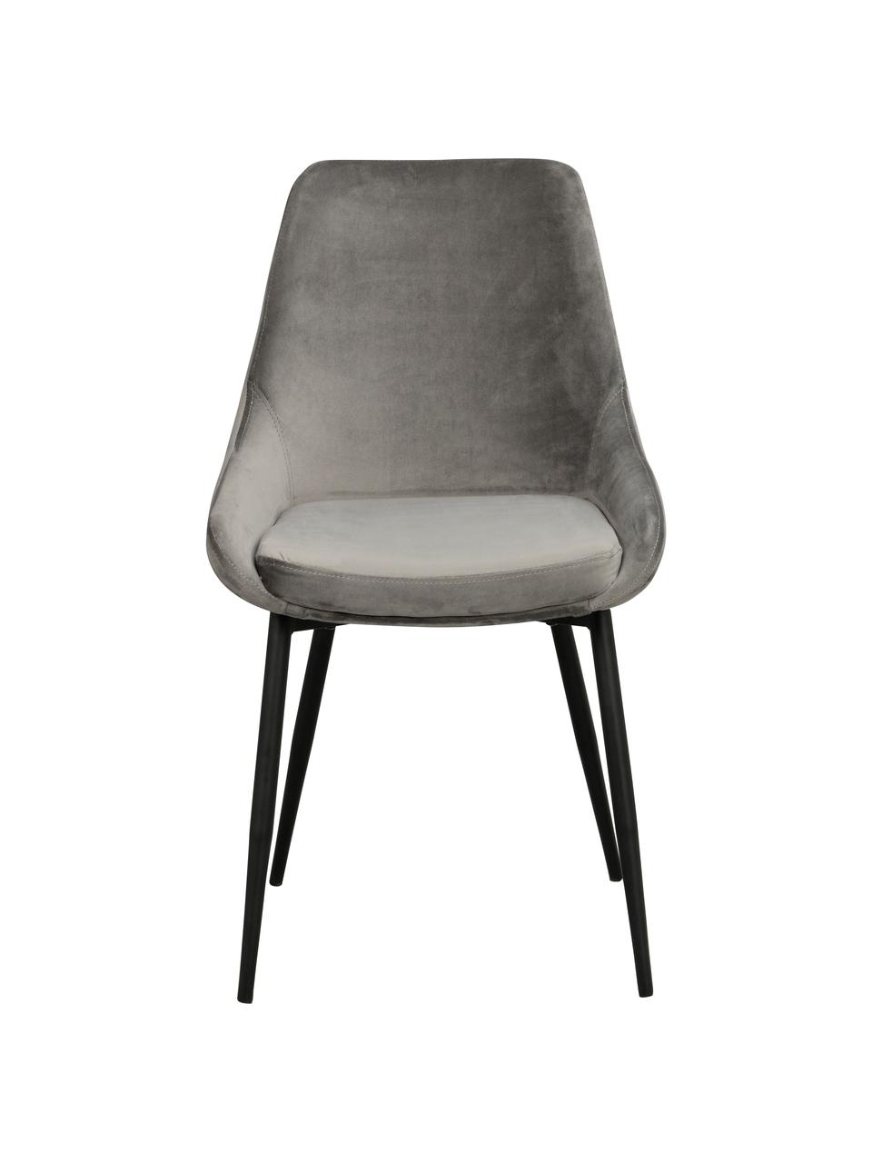 Fluwelen stoelen Sierra, 2 stuks, Bekleding: polyester fluweel, Poten: gelakt metaal, Fluweel grijs, B 49 x D 55 cm