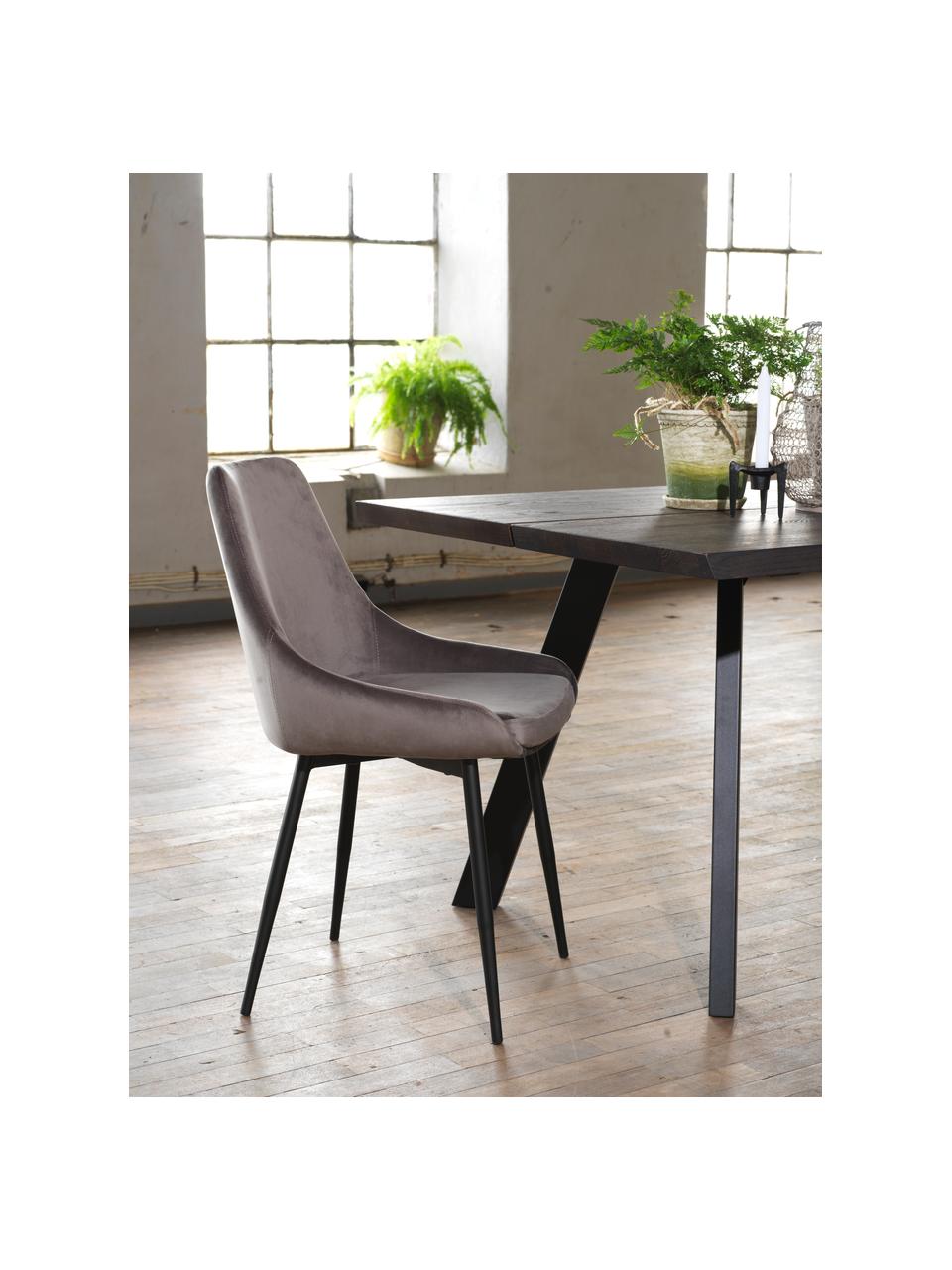 Fluwelen stoelen Sierra, 2 stuks, Bekleding: polyester fluweel, Poten: gelakt metaal, Fluweel grijs, zwart, B 49 x D 55 cm