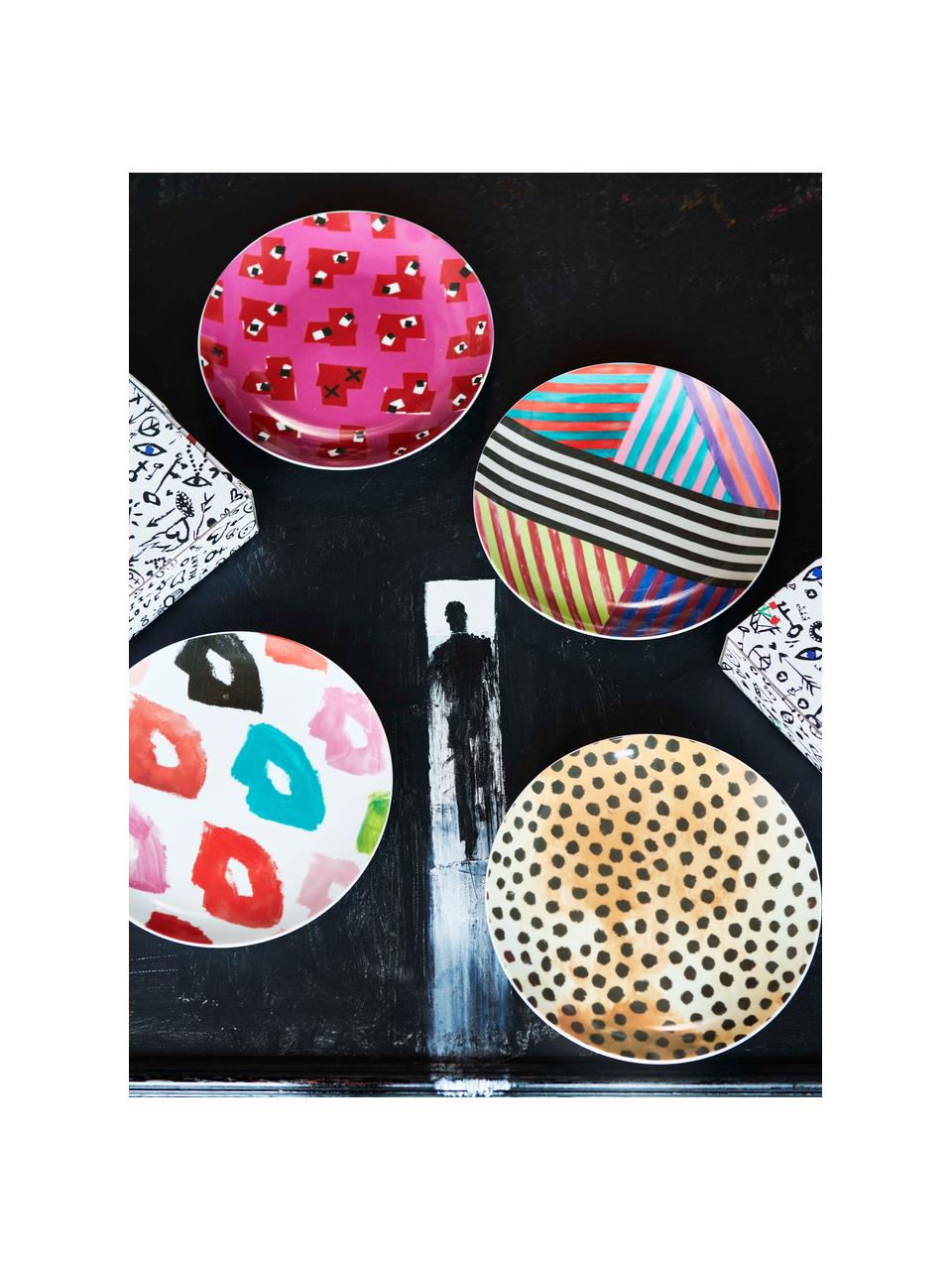 Set 4 piattini da dessert di design in porcellana Carol, Porcellana, Multicolore, Ø 21 x Alt. 3 cm