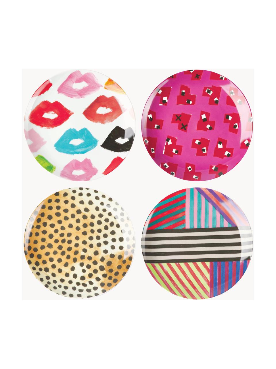 Set 4 piattini da dessert di design in porcellana Carol, Porcellana, Multicolore, Ø 21 x Alt. 3 cm