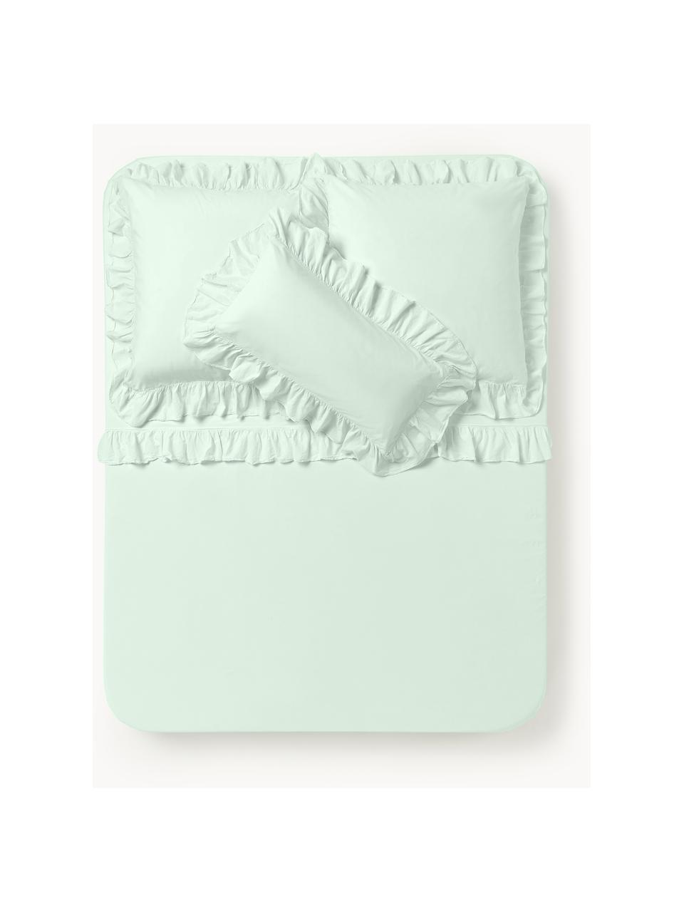 Lenzuolo in cotone percalle lavato Louane, Verde salvia, Larg. 240 x Lung. 280 cm