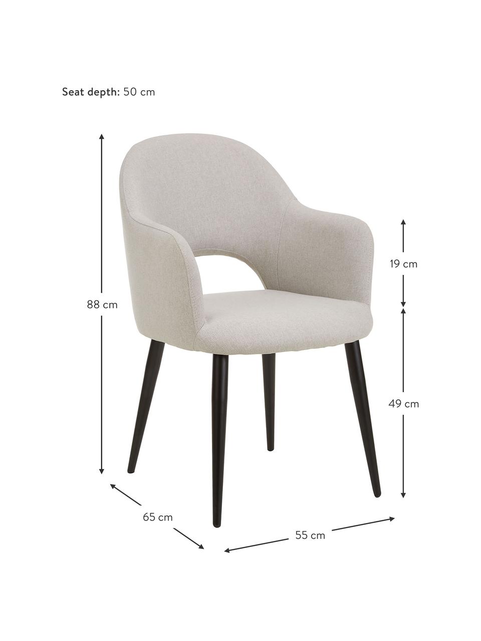 Židle s područkami z tkané látky Rachel, Šedá, Š 55 cm, H 65 cm