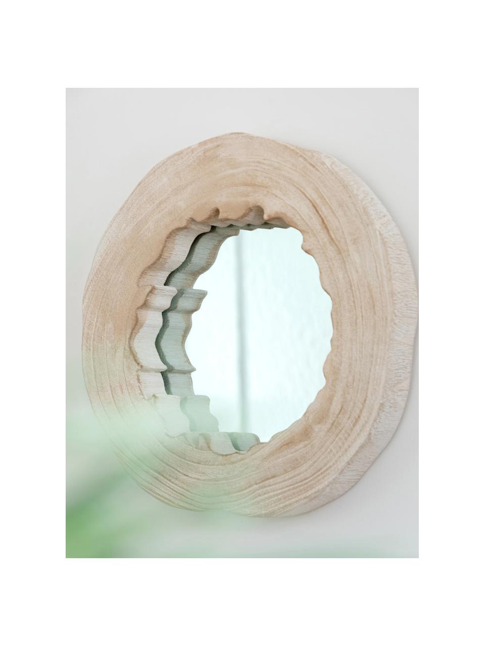 Specchio rotondo da parete in legno di paulownia beige Nature, Cornice: legno di Paulownia, Superficie dello specchio: lastra di vetro, Beige, Ø 42 cm
