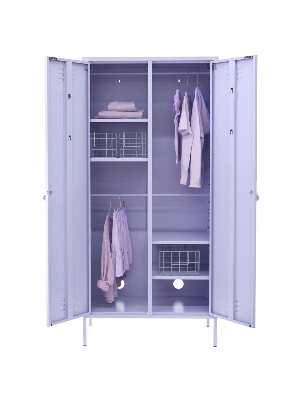 Armario pequeño Twinny, Acero con pintura en polvo, Lila claro, Cama 90 cm (155 x 220 cm)