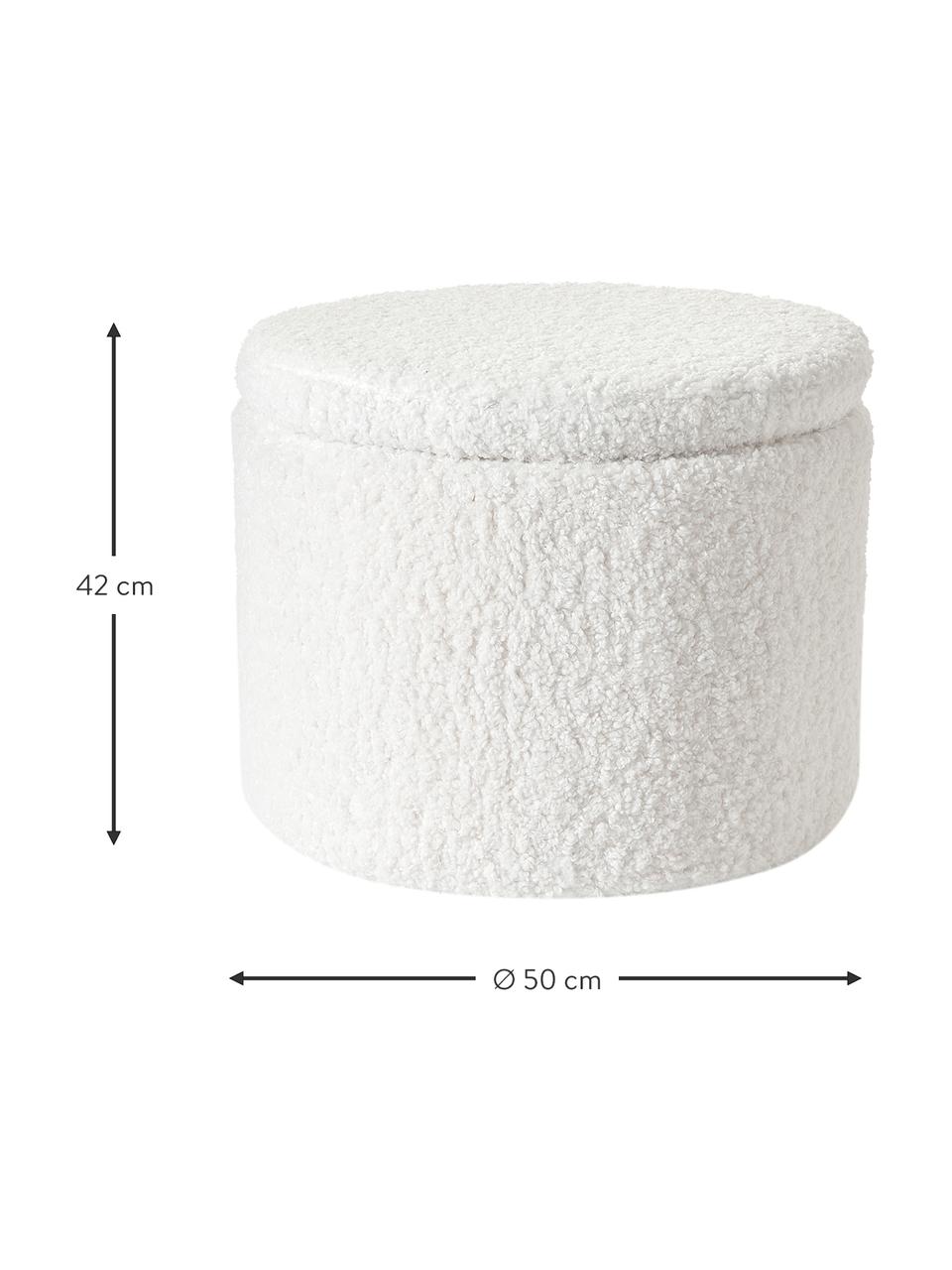 Plyšový taburet s úložným prostorem Alida, Bílá, Ø 50 cm, V 42 cm