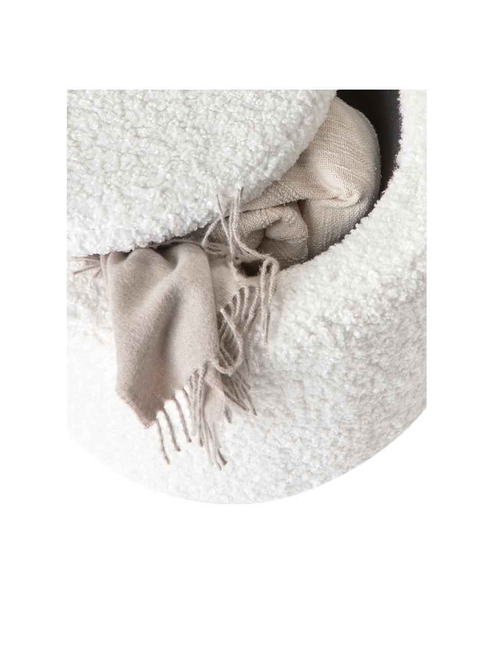 Tabouret en tissu bouclé avec coffre Alida, Tissu peluche blanc, Ø 50 x haut. 42 cm