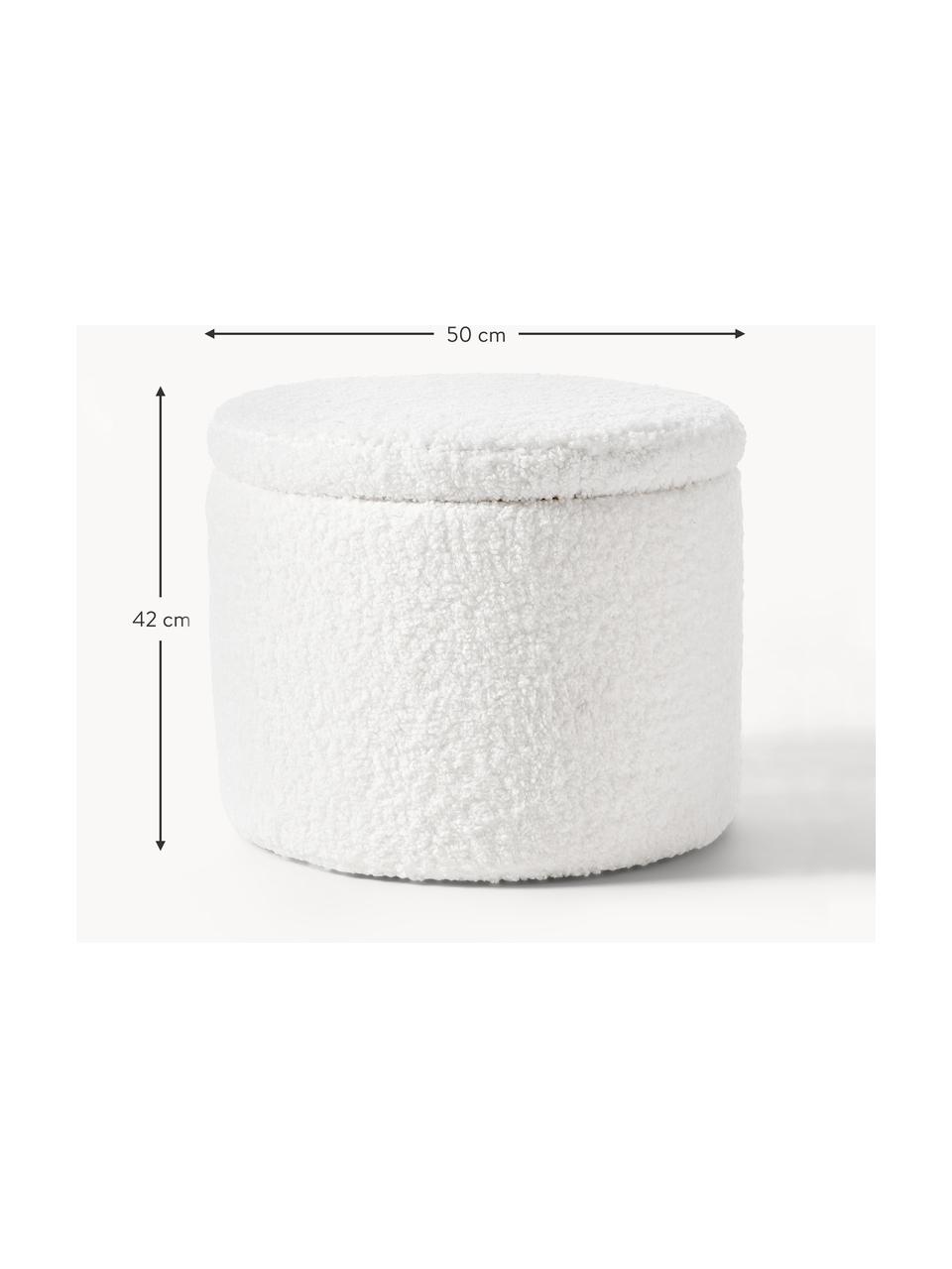 Puf de borreguillo Alida, con espacio de almacenamiento, Tapizado: 100% poliéster Alta resis, Estructura: madera contrachapada, met, Borreguillo blanco crema, Ø 50 x Al 42 cm