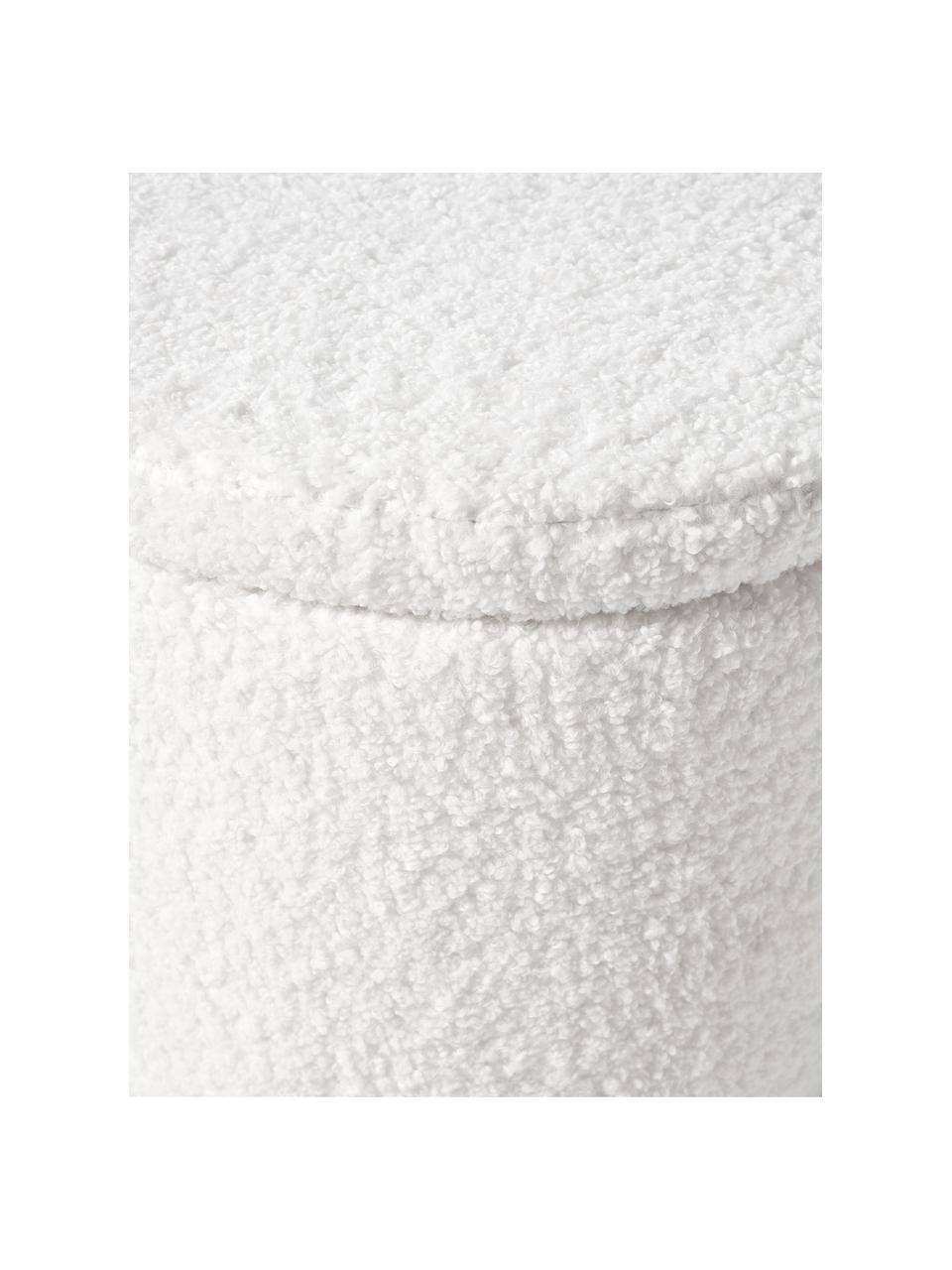 Pouf en tissu bouclé avec rangement Alida, Peluche blanc crème, Ø 50 x haut. 42 cm