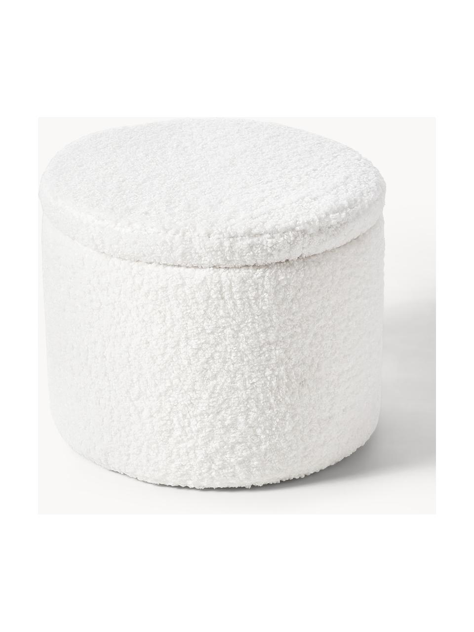 Pouf en tissu bouclé avec rangement Alida, Peluche blanc crème, Ø 50 x haut. 42 cm