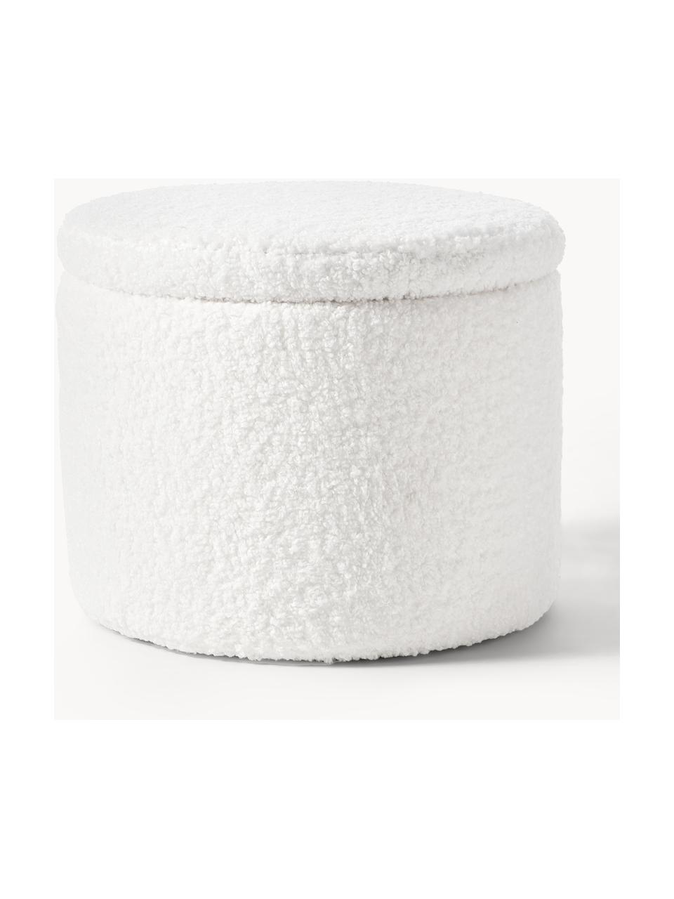 Pouf en tissu bouclé avec rangement Alida, Peluche blanc crème, Ø 50 x haut. 42 cm