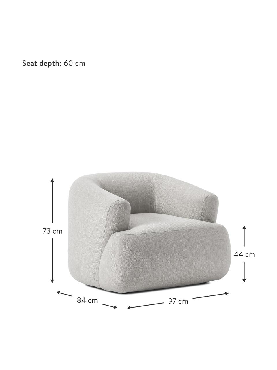 Fauteuil Sofia, Tissu gris clair, larg. 97 x prof. 84 cm